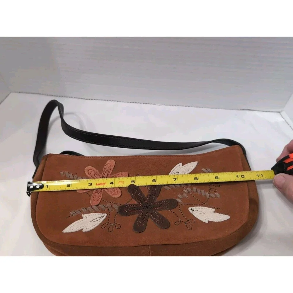 Suede mini hobo handbag floral leaf design Coin Pouch VINTAGE CUTE